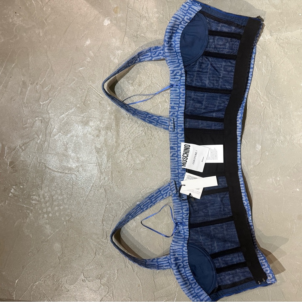 Moschino Blue Denim Logo Bustier Crop Top - Picture 4 of 11